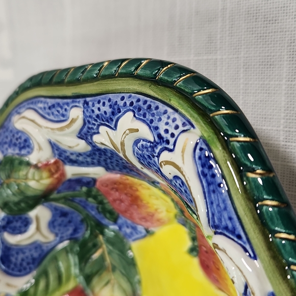 Fitz and Floyd Florentine Fruits al Fresco Blue Nuts Candy Dish, Octagonal Shape - Picture 6 of 8
